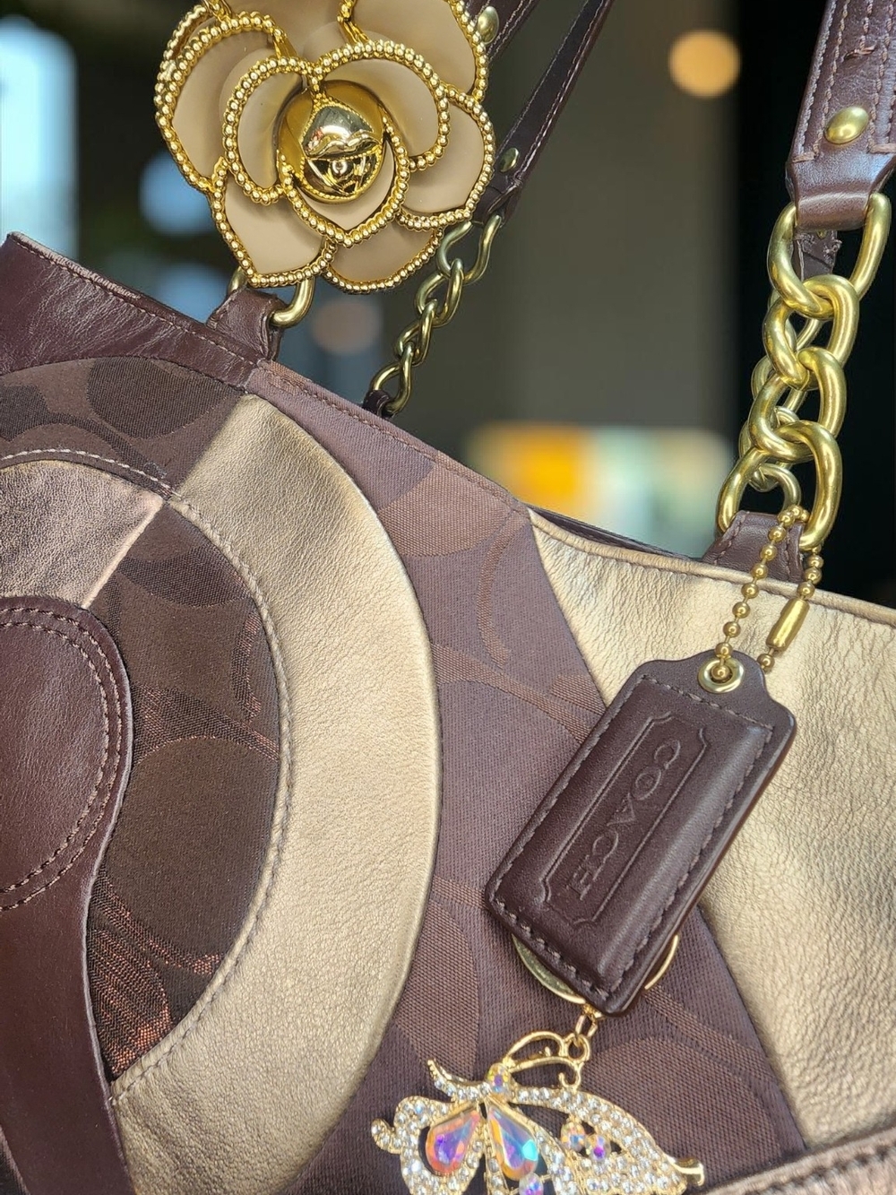 Vintage Coach Inlaid Patchwork Leather Chain Tote Bag F20013 - Picture 3 of 14